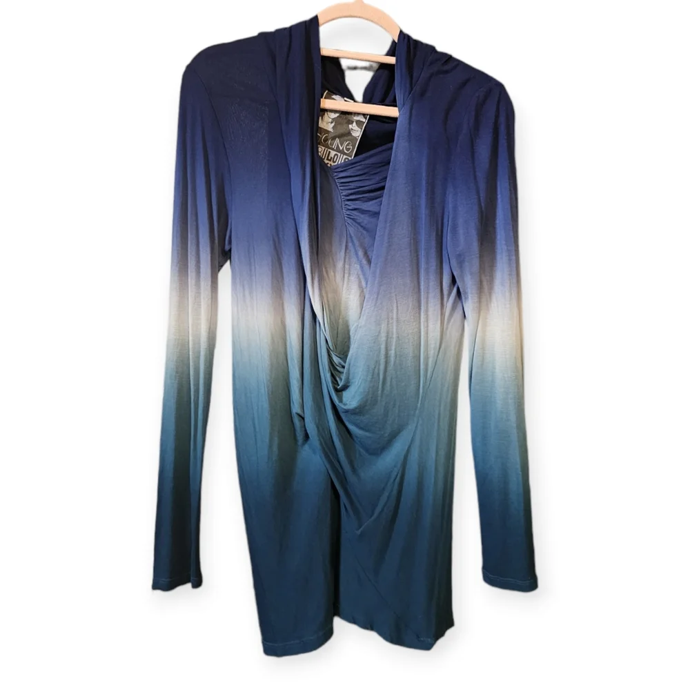 Young Fabulous & Broke Tie Dye Ombre Ruched long Sleeve Tunic Shirt Top - Picture 1 of 5